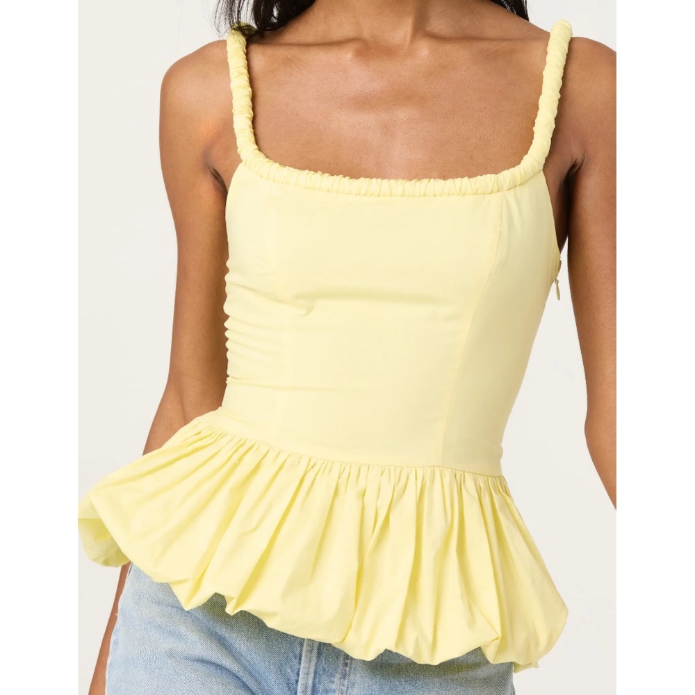 Astr Light Yellow Bubble Peplum Cotton Camisole